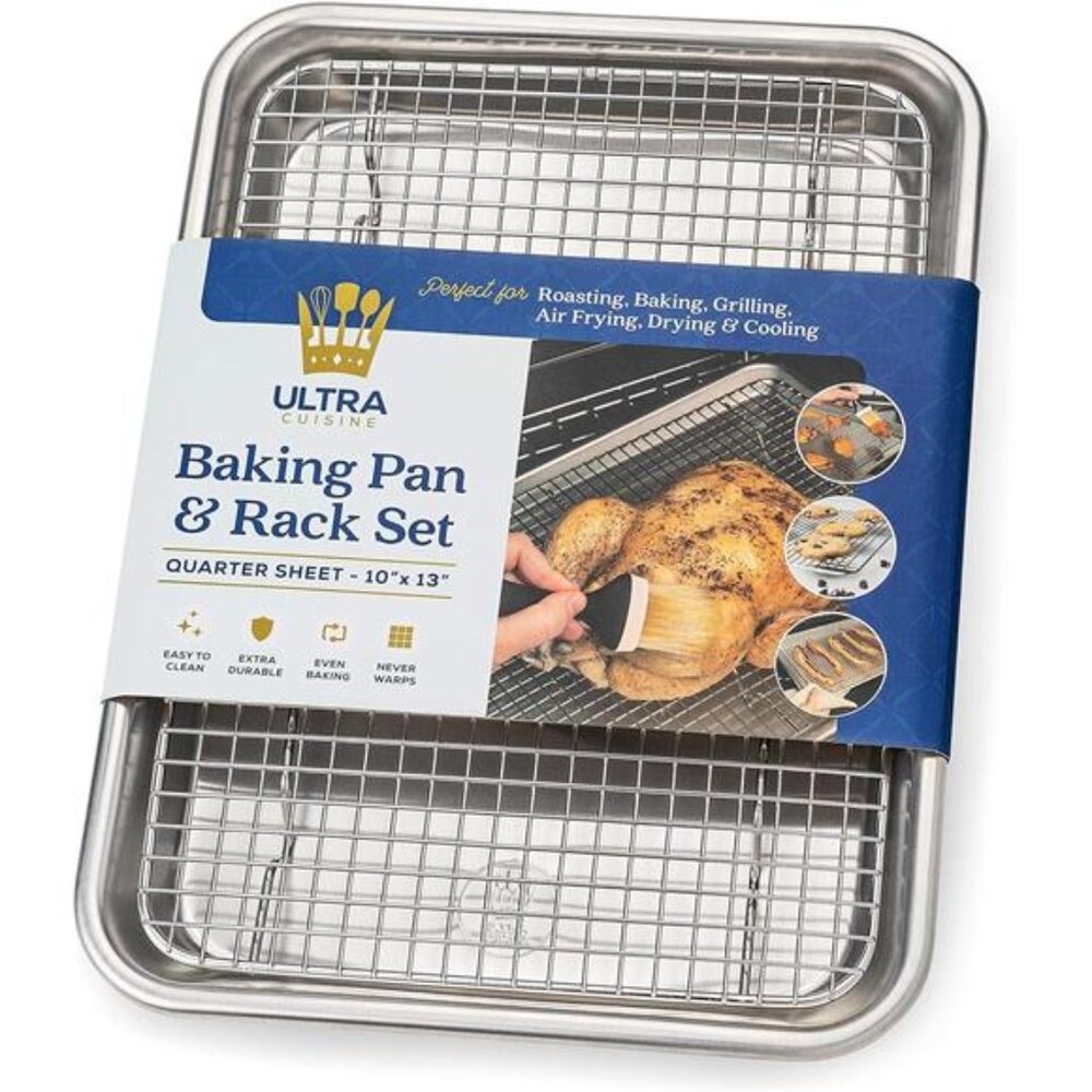 Ultra Cuisine Quarter Sheet Pan with Wire Rack Set - Includes Premium Aluminum